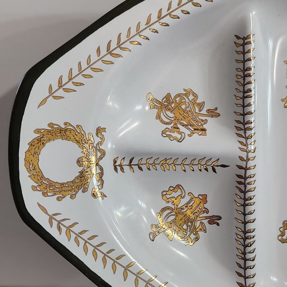 Houze Art Oval Divided Serving Tray Smoky Gray Glass Cocktail Platter White/Gold - Picture 5 of 8